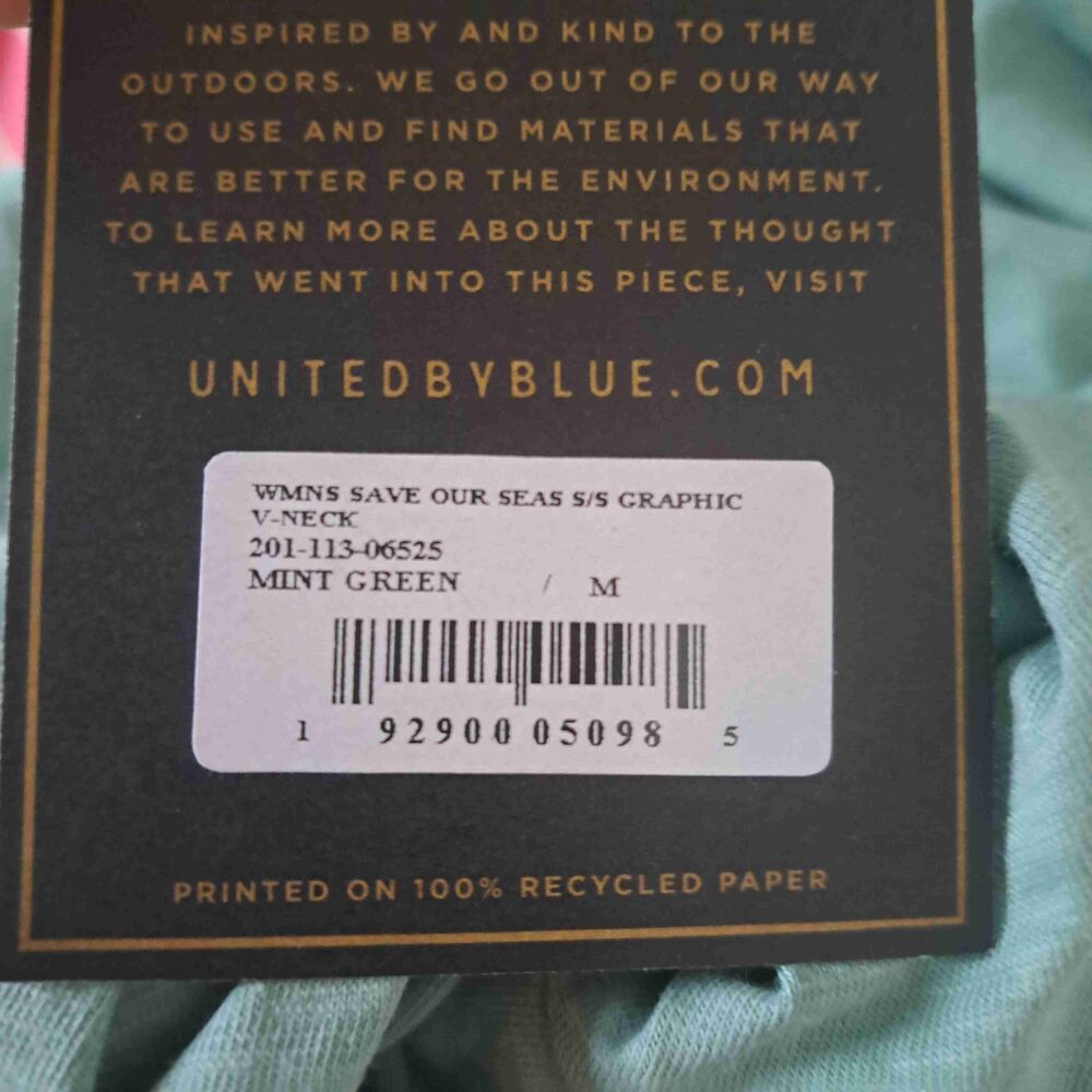United By Blue Mint Green Save our Seas V-Neck Graphic Tee T-Shirt - Picture 7 of 8